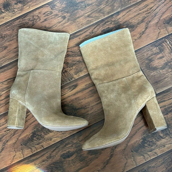 Chinese Laundry Keep Up Honey Brown Suede Leather Mid-Calf High Heel Boot Sz 10 - Picture 8 of 12